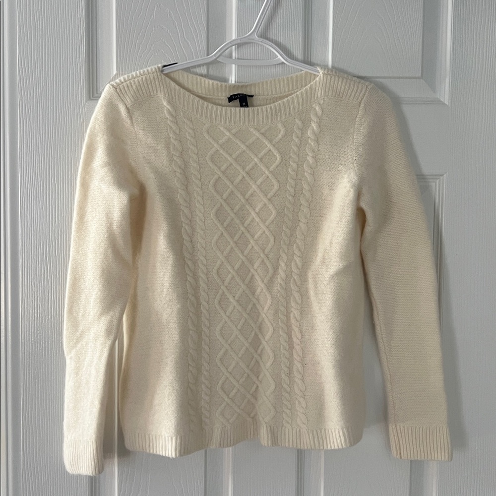Talbots Merino Wool Cashmere Blend Crew Trellis Knit Soft Cozy Crew Sweater Med